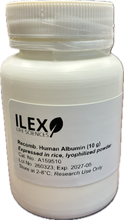 Load image into Gallery viewer, Ilex Life Sciences Recombinant Human Albumin (rHA), expressed in rice, lyophilized powder, 10 g vial, cat. no. A159510.