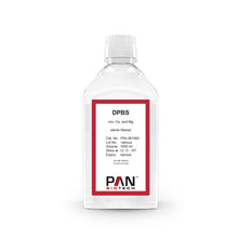 Load image into Gallery viewer, P04-361000: Dulbecco's Phosphate-Buffered Saline (DPBS) without calcium chloride and magnesium chloride (1000 ml bottle). Manufactured in Germany by PAN-Biotech.