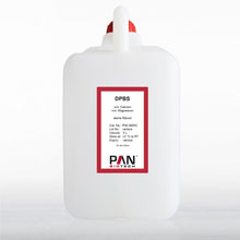 Load image into Gallery viewer, P04-3650C: Dulbecco's Phosphate-Buffered Saline (DPBS) without calcium chloride and magnesium chloride (5 L bottle). Manufactured in Germany by PAN-Biotech.