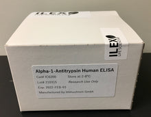 Load image into Gallery viewer, The Immuchrom Alpha-1-Antitrypsin in Stool Human ELISA allows for measurement of A1AT in stool samples, a biomarker that reflects the permeability of the gut during inflammatory processes. Distributed by Ilex Life Sciences.
