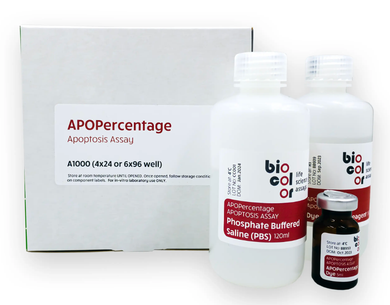 Biocolor APOPercentage™ Apoptosis Assay Kit, Cat. No. A1000, distributed by Ilex Life Sciences LLC