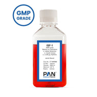 PAN-Biotech ISF-1 Serum-Free Hybridoma Medium, w: stable Glutamine, w: Insulin human, w: 2.438 g/L NaHCO3, GMP Grade, 1000 ml bottle, cat. no. CT-955968, distributed by Ilex Life Sciences LLC.