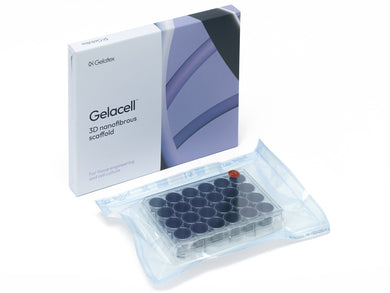 Gelacell™ - Aligned PLLA scaffolds in 24-well plate for 3D cell culture, manufactured by Gelatex Technologies and distributed by Ilex Life Sciences.