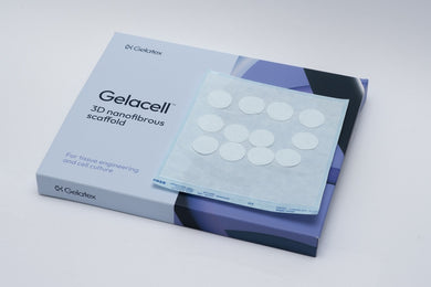 Gelacell™ - Aligned PLLA scaffold inserts for 12-well plate 3D cell culture (12 pack), manufactured by Gelatex Technologies and distributed by Ilex Life Sciences.