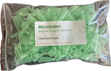 Load image into Gallery viewer, Biocolor Green 1.5 ml Assay Microtubes (refill pack, 1 x 100 tubes), cat. no. T1000, distributed by Ilex Life Sciences LLC.
