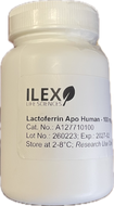 White bottle containing Lactoferrin Apo Human, 100 mg.