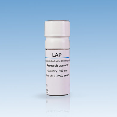 Metatissue® LAP Photoinitiator, 500 mg vial, cat. no. PH01, hydrogel/bioink accessory, distributed by Ilex Life Sciences.