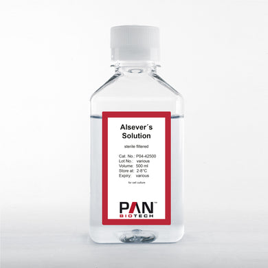 PAN-Biotech Alsever's Solution, 500 ml bottle, cat. no. P04-42500, distributed by Ilex Life Sciences LLC