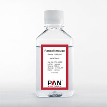 Load image into Gallery viewer, Pancoll Mouse: Cell Separation Medium, Density: 1.086 g/ml, centrifugation media, 500 ml bottle, cat. no. P04-64500, distributed by Ilex Life Sciences.
