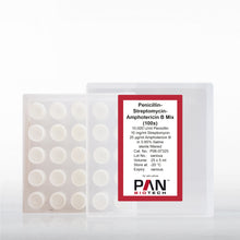Load image into Gallery viewer, PAN-Biotech Penicillin-Streptomycin-Amphotericin B Mix (10,000 U/ml Penicillin, 10 mg/ml Streptomycin, 25 µg/ml Amphotericin B) in 0.85% Saline Solution, 25 x 5 ml, cell culture media supplement, cat. no. P06-07325, distributed by Ilex Life Sciences.
