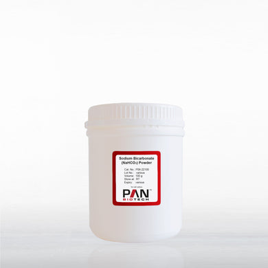 PAN-Biotech Sodium Bicarbonate Powder for Cell Culture, 100 g, cell culture media supplement, cat. no. P06-22100, distributed by Ilex Life Sciences.