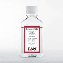 Load image into Gallery viewer, PAN-Biotech Trypsin 0.25% / EDTA 0.02% in PBS, w/o: Ca and Mg, 500 ml bottle, cat. no. P10-020500, distributed by Ilex Life Sciences LLC
