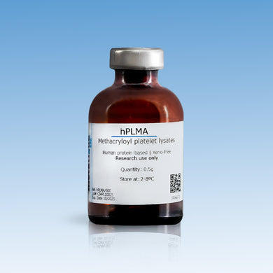 Metatissue® hPLMA - Human Methacryloyl Platelet Lysates Photopolymerizable Hydrogel, 500 mg vial, cat. no. hPLMA/500, distributed by Ilex Life Sciences.