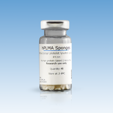 Metatissue® hPLMA Sponge - Human Methacryloyl Platelet Lysates Scaffold for 96-well 3D Cell Culture, 48 ct., cat. no. PL02, distributed by Ilex Life Sciences.