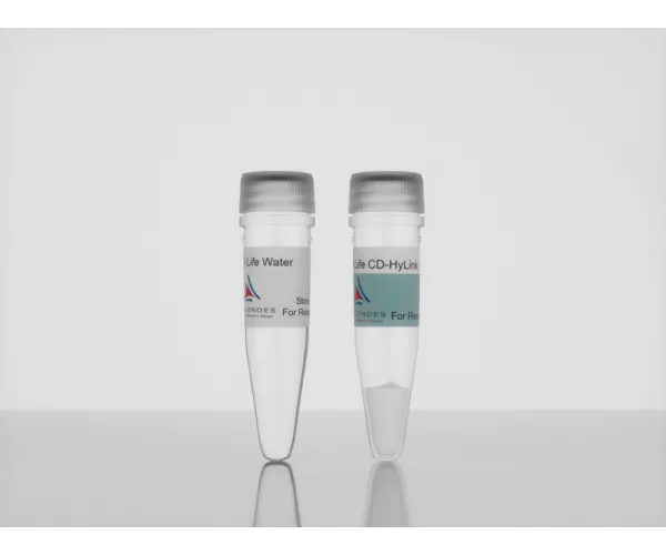 3-D Life CD-HyLink Hydrogel Component (200 ul vial), crosslinker for cell-degradable hyaluronic acid hydrogels, cat. no. L80-1, manufactured by Cellendes GmbH and distributed by Ilex Life Sciences LLC.