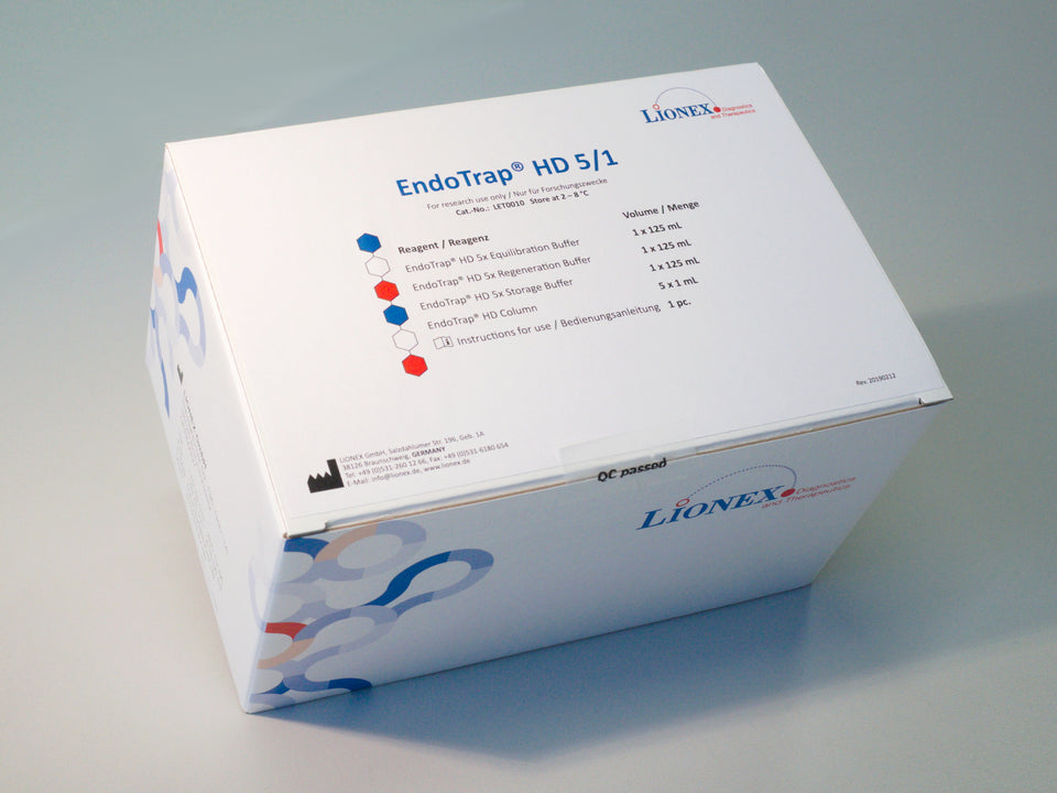 EndoTrap® Endotoxin Removal Kits by LIONEX. Affinity chromatography for highly efficient endotoxin (LPS) removal with excellent sample recovery rates. Distributed by Ilex Life Sciences LLC.