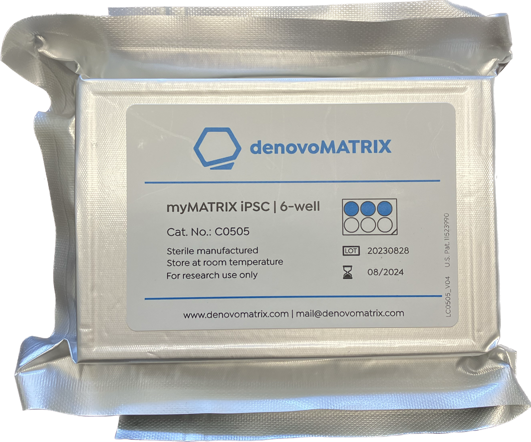 denonoMATRIX myMATRIX iPSC 6-well plate: precoated cultureware plates, distributed by Ilex Life Sciences LLC