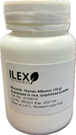 Ilex Life Sciences Recombinant Human Albumin (rHA), expressed in rice, lyophilized powder, 10 g vial, cat. no. A159510.