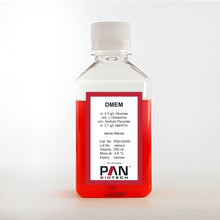 Load image into Gallery viewer, P04-03500: PAN-Biotech DMEM, w: 4.5 g/L Glucose, w/o: L-Glutamine, w/o: Sodium pyruvate, w: 3.7 g/L NaHCO3, 500 ml bottle, cell culture media
