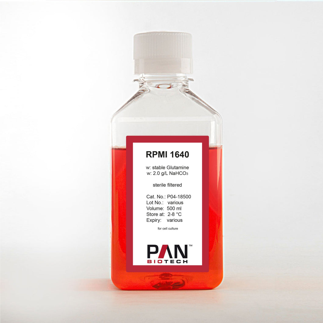 P04-18500: PAN-Biotech RPMI 1640, w: stable Glutamine, w: 2.0 g/L NaHCO3, 500 ml bottle cell culture media