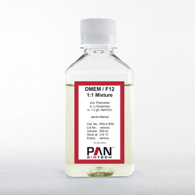 PAN-Biotech DMEM/F12 (1:1), w: L-Glutamine, w/o: Phenol red, w: 1.2 g/L NaHCO3, 500 ml cell culture medium