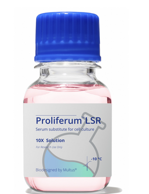 Catalog No. PLSR001-10ML: Proliferum® LSR Serum Subsitute for Cell Culture. Manufactured by Multus Biotechnology Ltd. and distributed by Ilex Life Sciences LLC. 